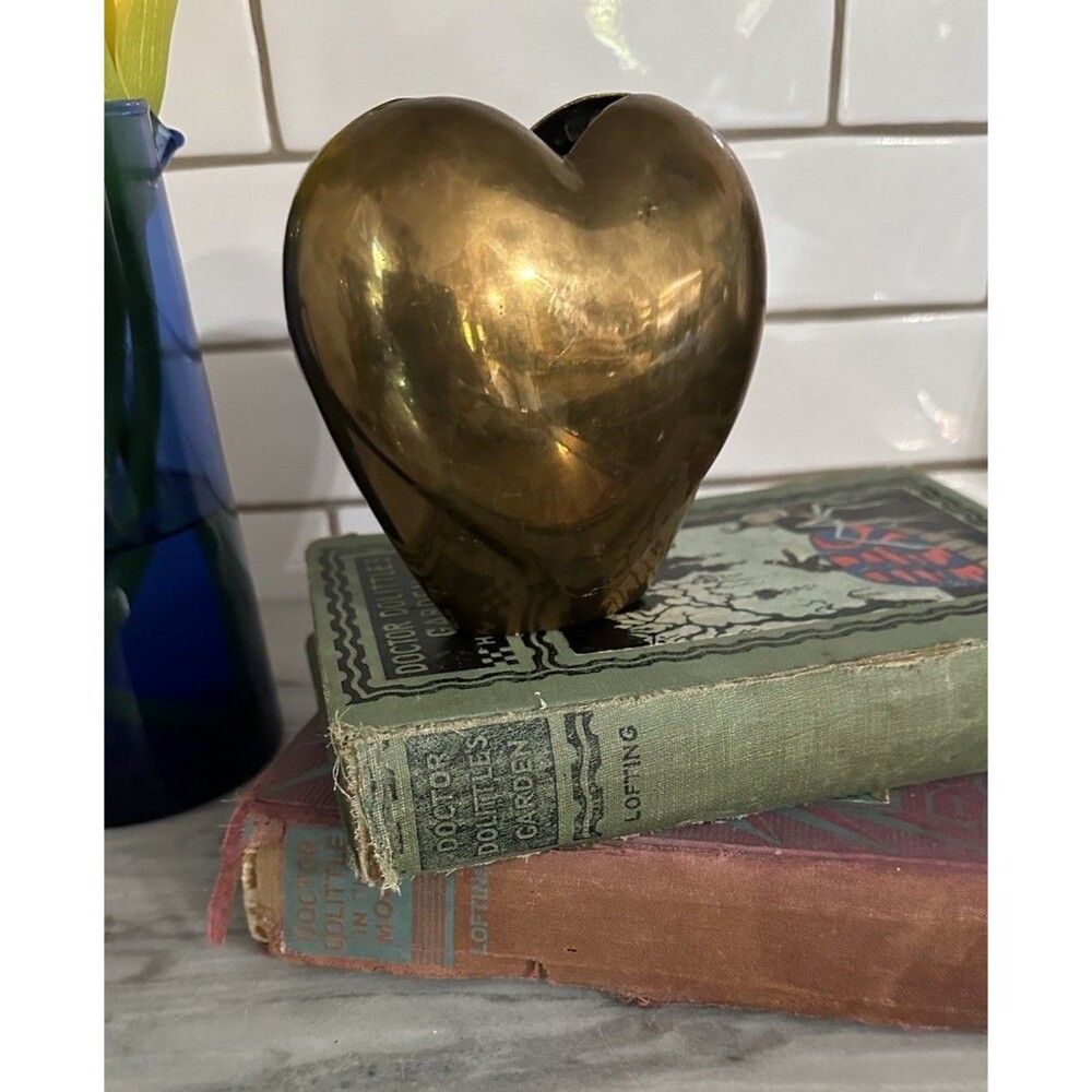 Mid-Century MCM Puffy Vintage Heart Brass Vase Hearts
